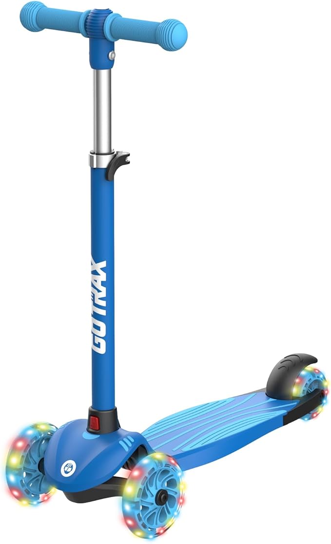 Gotrax KS1 Kids Kick Scooter, LED Lighted Wheels and 3 Adjustable Height Handlebars, Lean-to-Steer & Widen Anti-Slip Deck, 3 Wheel Scooter for Boys & Girls Ages 2-8 and up to 110 Lbs