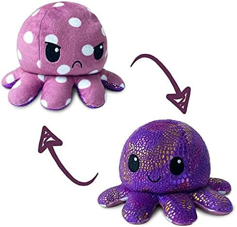 TeeTurtle Reversible Octopus Plushie 4-Inch Purple Polka Dot + Shimmer Two-Sided Flip Plush Toy with Embroidered Details - Cute Mini Collectible Plush for Kids, Teens, and Adults