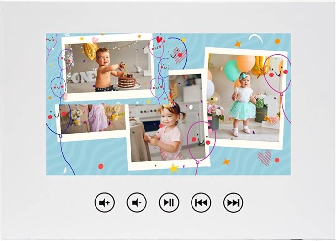Infant Birthday Video Greeting Card – Add Your Photos for Custom Slideshow – Cherished Gift for Babies – 7” IPS Display, 256MB Memory, USB Rechargeable, Ready-to-Gift Packaging