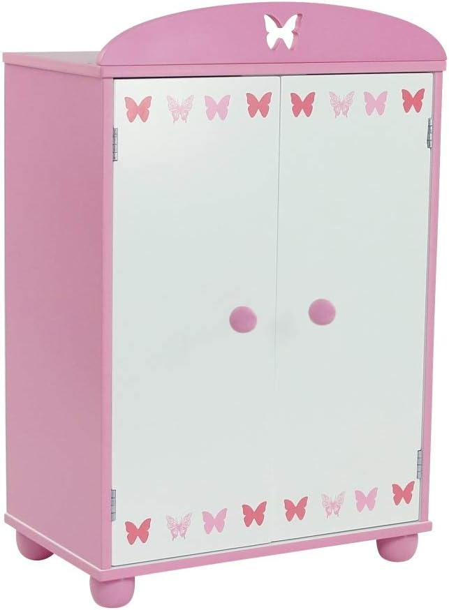 Emily Rose 18 Inch Doll Closed Door Clothes and Accessories Closet – Butterfly Furniture Collection – Fits 18” Dolls Like American Girl Our Generation Adora My Life As – Includes 5 Hangers – USA Brand