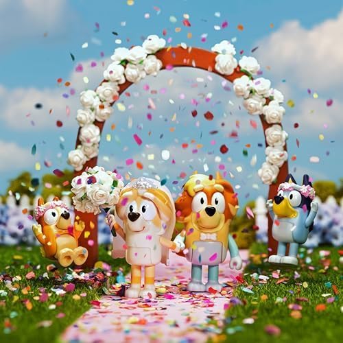 Bluey Wedding Figures Pack of 4, Articulated Character Toys with Uncle Rad, Frisky, and Flower Bingo Figurines, Action Figures for Kids Ages 3+