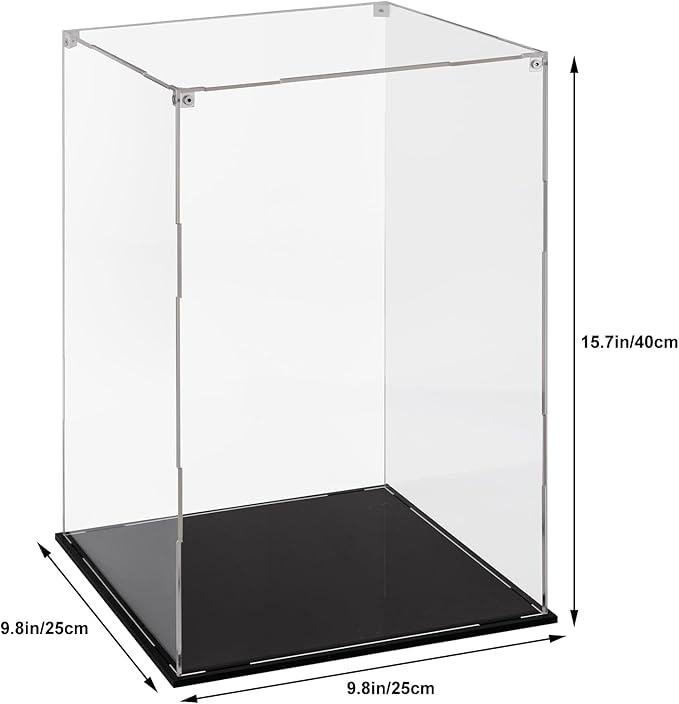 Cliselda Large Acrylic Display Case 10x10x16 inch for Collectibles, Sturdy Clear Acrylic Display Box Trophy Case Countertop Box , Assemble Dustproof Protection Showcase for Models Figures Doll