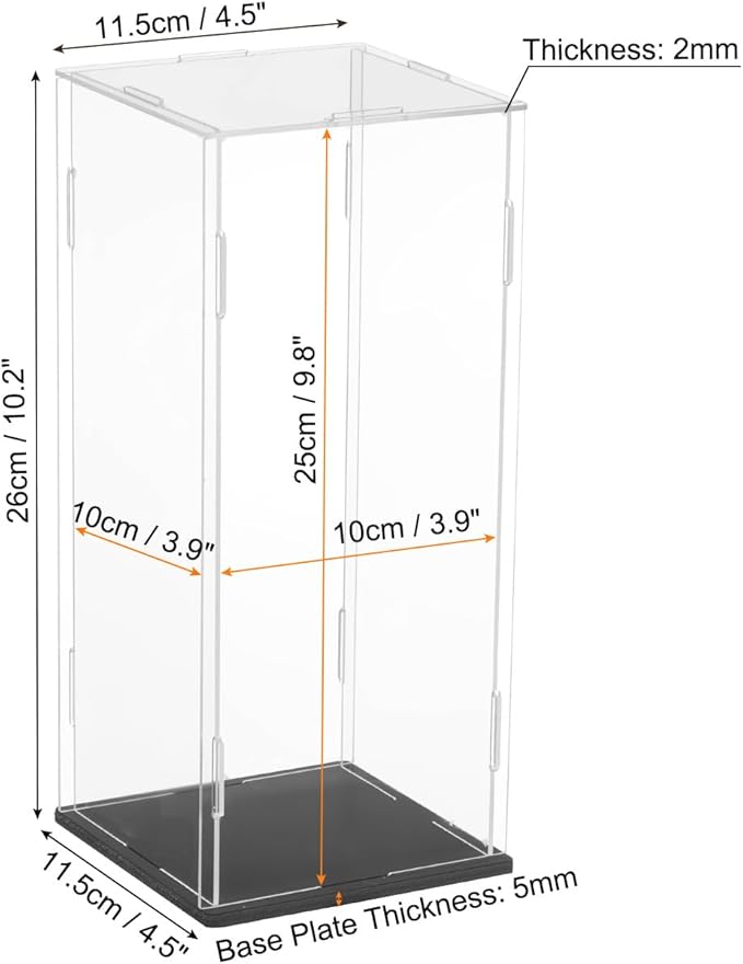 uxcell Acrylic Clear Display Case for Collectibles Self-Assemble Display Boxes, Black Base Dustproof Countertop Storage Box for Collectibles Action Figures, 3.9 x 3.9 x 9.8 Inch