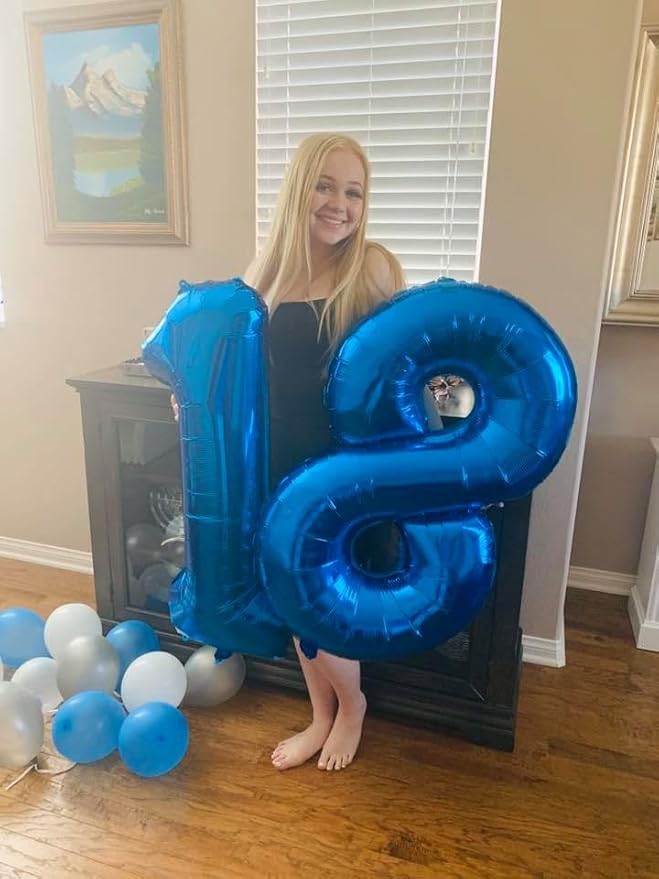 Navy Blue Number 18 Balloon 40 inch, 18 Number Balloons, 18th Navy Blue Birthday Decorations, 18 Year Old Girls Boys Blue Party Supplies