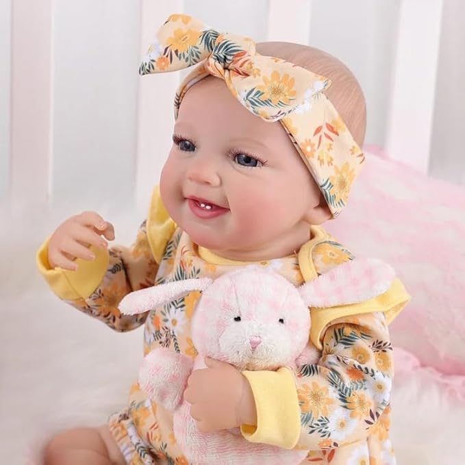 BABESIDE 3 Pcs Reborn Baby Doll Clothes for 17-22 Inch Babydolls, Floral Pattern Babydoll Clothes with Shoes and Headband for Lifelike Reborn Baby Dolls Accessories, Yellow