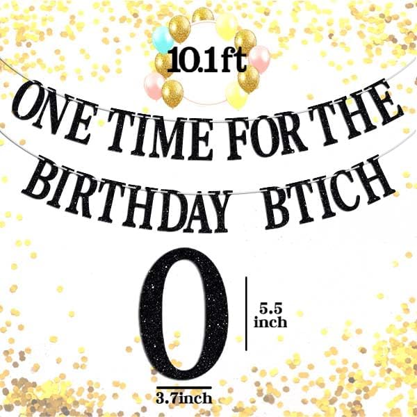 One Time for The Birthday Lady Banner - Happy Birthday Bunting Backdrops - Funny Birth Day Sign, Woman Girl Celeration Party Decorations Supplies, Black Glitter