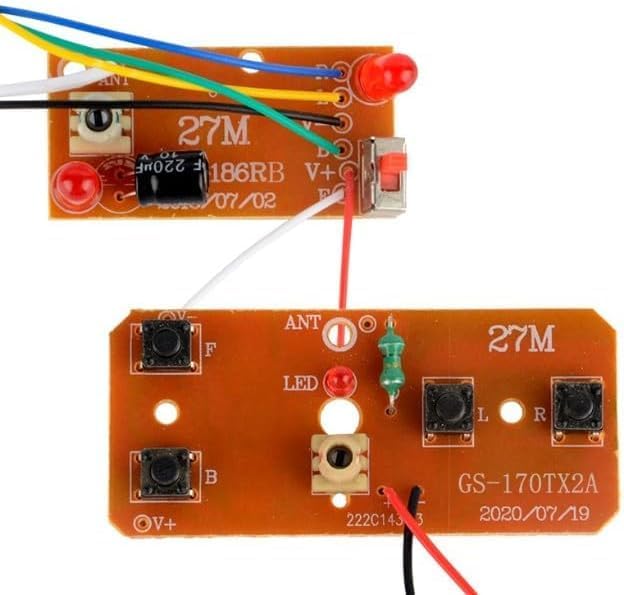 2Pcs 27mhz Four-Way Remote Control Board Two-Way RC Transmitter and Receiver Toy Car Robot Model Accessories for DIY Toys Projects (Four-Way Remote Control Remote and App Controlled Vehicles, Cars