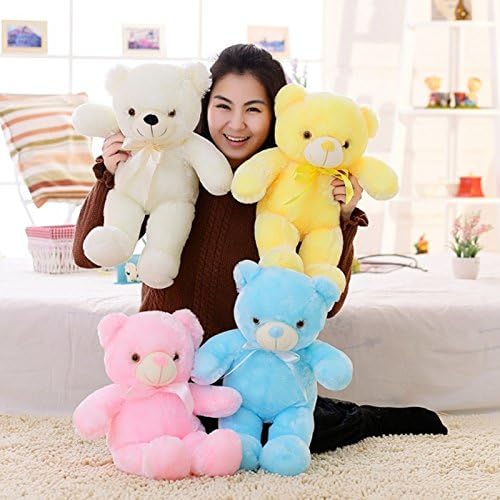 Creative Light Up LED Inductive Teddy Bear Stuffed Animals Plush Toy Colorful Glowing Teddy Bear, 20- Inch(White)