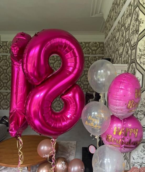 Hot Pink Foil Number 8 Balloon 40 Inch, Helium Mylar Eight Number 8 18 28 38 48 58 80 88 Birthday Balloons, 8th Hot Pink Women Men Wedding Anniversary, Graduations Party Supplies