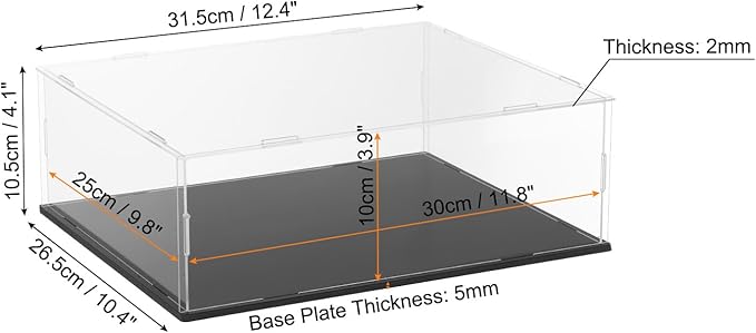 uxcell Acrylic Clear Display Case for Collectibles Self-Assemble Display Boxes with Black Base Dustproof Countertop Storage Box for Collectibles Action Figures, 11.8 x 9.8 x 3.9 Inch