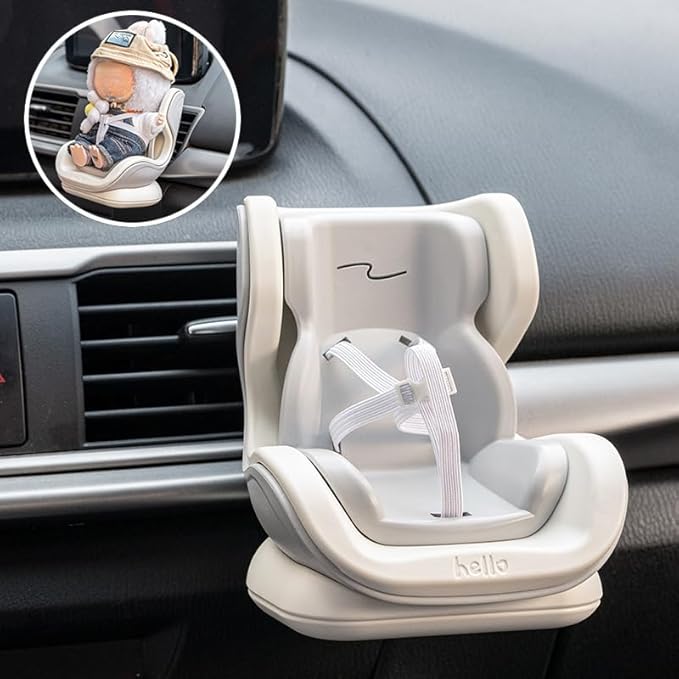 Labubu Compatible Car Safety Seat Model – OB11 Doll Display Stand for Vehicle or Desktop Decoration, Collectible Toy Accessories (Orange&Blue)