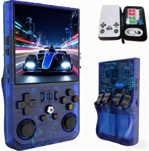 R36MAX Retro Game Console (R36S New Upgrade) - 4K HD 4.0" IPS Screen, 128GB Preloaded 22,000+ Retro Games, Open-Source Linux System, 4000mAh Rechargeable, Portable Video Games (Black 64G) (Blue64G)