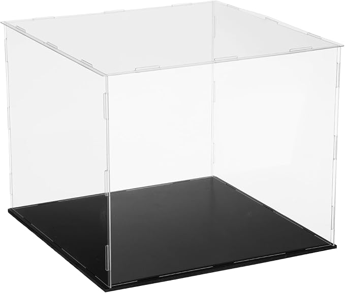uxcell Acrylic Clear Display Case for Collectibles Self-Assemble Display Clear Boxes with Black Base Dustproof Countertop Storage Box for Collectible Figures, 11.8 x 11.8 x 9.8 Inch