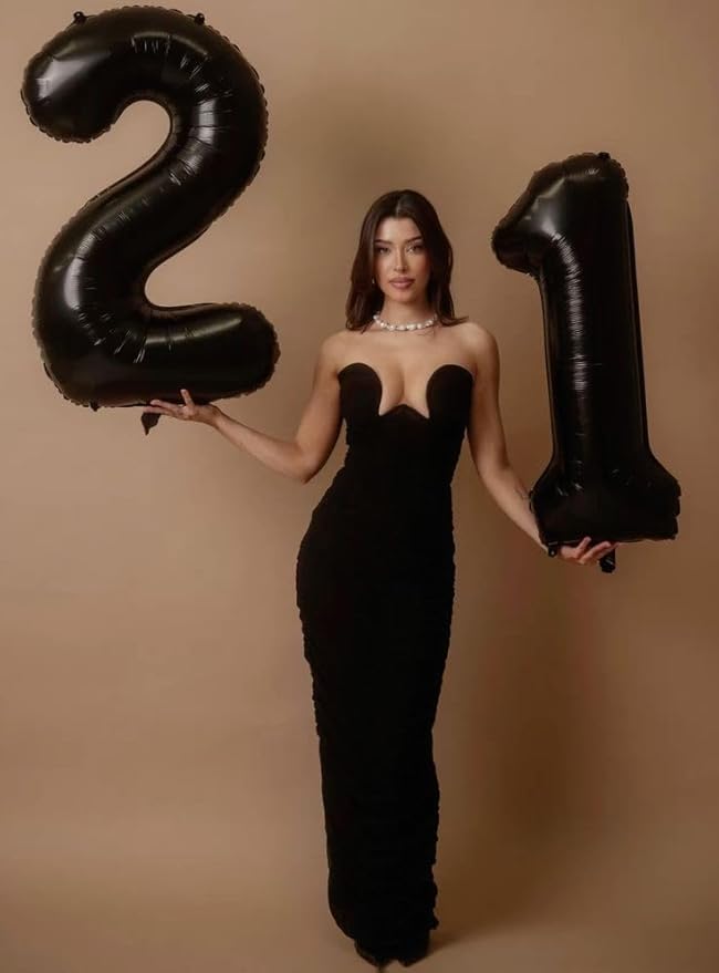 40 Inch 25 Balloons Numbers, Happy 25th Birthday Decorations for Women, Black Foil Large Ballon for 2 5 25 52 Birthday Party Wedding Anniversary Supplies