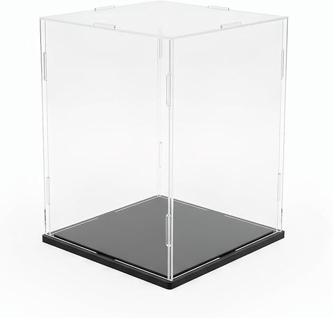 Clear Acrylic Display Case, Assemble Cube Display Box Stand with Black Base, Dustproof Protection Showcase for Collectibles Memorabilia Figurines (8*8*12inch;20*20*H30cm)