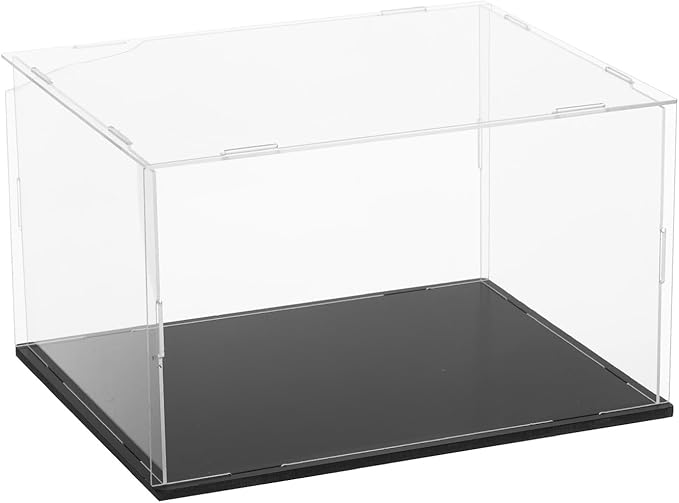 uxcell Acrylic Clear Display Case for Collectibles Self-Assemble Display Boxes, Black Base Dustproof Countertop Storage Box for Collectibles Action Figures, 9.8 x 7.9 x 5.9 Inch