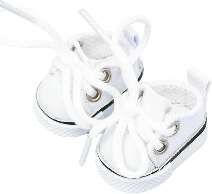 Mini Doll Shoes, 1 Pair Cute Lace Up Canvas Sneakers Compatible for 17cm/15cm Doll Shoes Toy Outfit Accessories Easter Gifts(White)