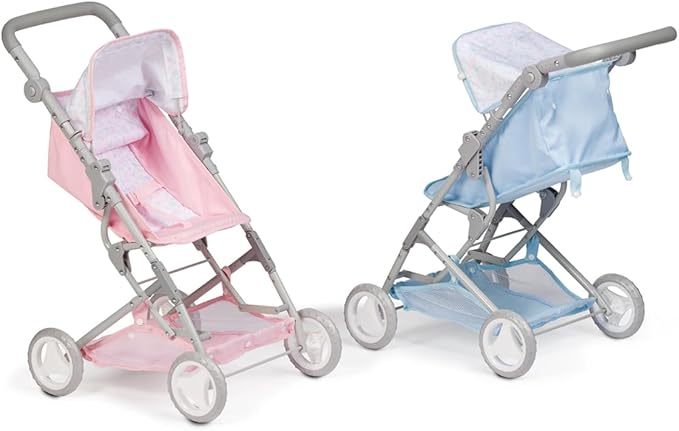 JC Toys - Berenguer Boutique | Fashionable Stroller with Canopy and Storage | Simple Folding |Pink Floral Collection | for Dolls up to 18" | Ages 3+