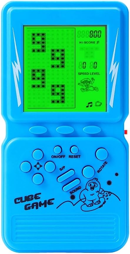 CZT New Retro Block Game Console Green Backlight Large Screen More Convenient for Playing Games Classic Nostalgia Puzzle Built-in 999 in 1 Brick Game Children's Gift (Blue)