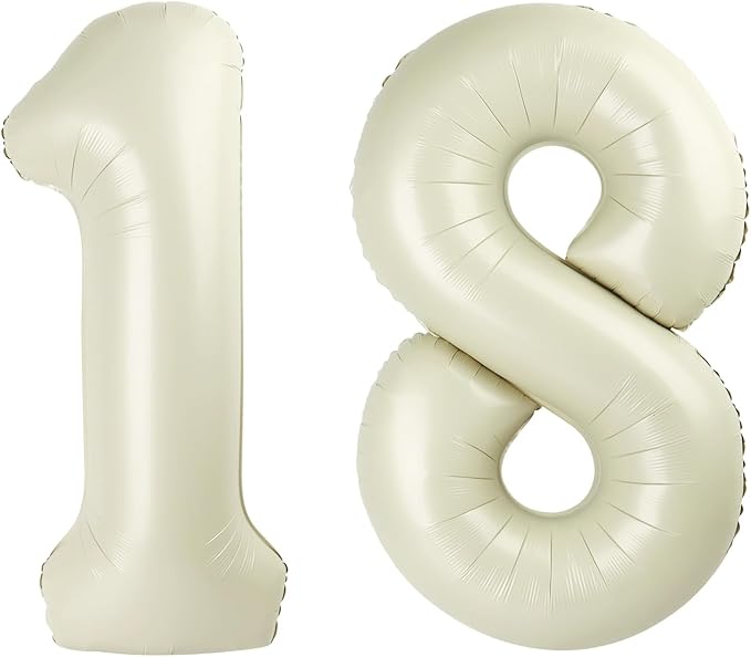 Number Balloons 40 Inch Cream, 18th Birthday Party Decoration for 1 8 18 81 Men & Women, Big Foil Balloon Number for Wedding Celebration Adult Party Supplies
