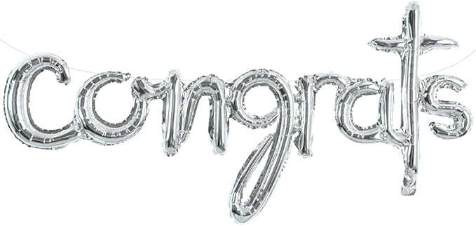 TONIFUL Congrats Balloons - 45 Inch Silver Congrats Foil Balloons Banner Reusable Material for 2026 Graduation Party Graduate Congratulations Class of 2026 Congrats Grad Decorations Supplies