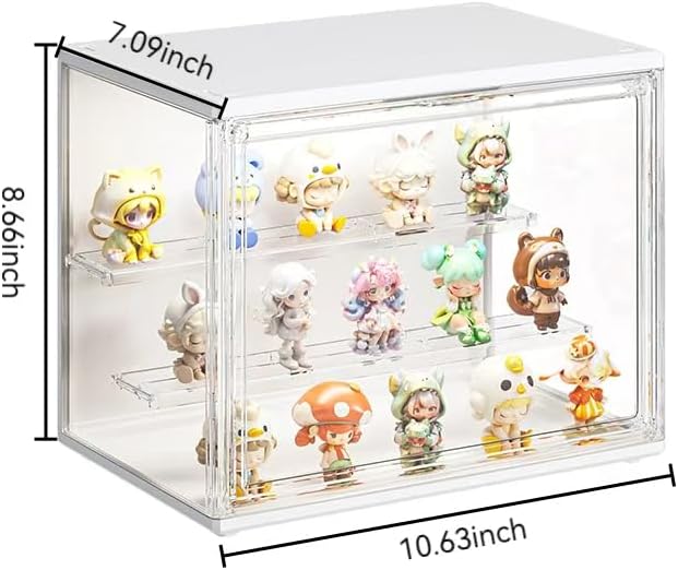 3 Tiers Clear Display Case with Lights, Acrylic Storage Organizers Box with Magnetic Door, Acrylic Dustproof Showcase for Collectibles Action Figure((1, White Medium)