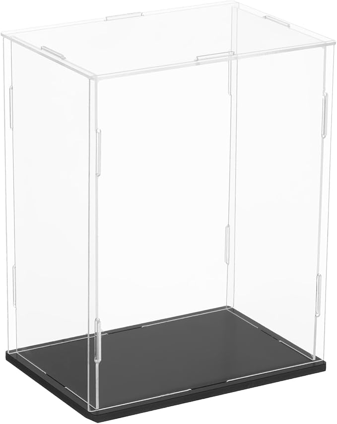uxcell Acrylic Clear Display Case for Collectibles Self-Assemble Display Boxes, Black Base Dustproof Countertop Storage Box for Collectibles Action Figures, 5.9 x 3.9 x 7.9 Inch