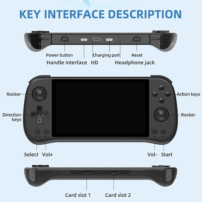 Powkiddy X55 Handheld Retro Game Console Built-in 20,000 Games 128G 5.5-Inch IPS Screen Video Gaming Console, RK3566 CPU, HDMI Interface (Black)