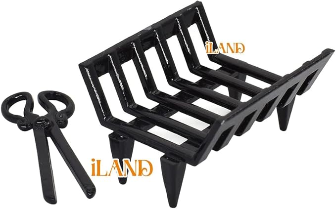 iLAND Dollhouse Furniture and Accessories of Dollhouse Fireplace on 1/12 Scale w/Fire Light & Firewood Rack & Fireplace Tool Kit (Neoclassical 4pcs)