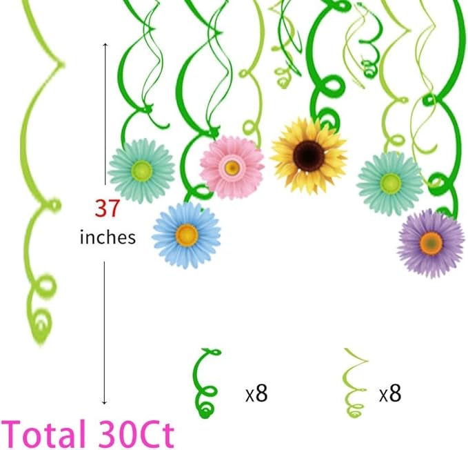 30Ct Spring Sun Flower Hanging Swirl Decorations,Themed Birthday,Party Supplies,Ceiling Decorations for Girls,Boys,Kids,Home,Classroom,Office,Baby Shower