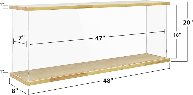 BenchPro Clear Acrylic Display Case for Trophy, Collectibles, Assemble Cube Display Box Stand Dust Proof Protection Showcase for Action Figures Toys. (1" Thick Wood, 20" H x 48" L x 8" D)
