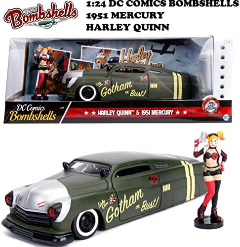 Jada DC Comics Bombshells Harley Quinn & 1951 Mercury Die-cast Car, 1: 24 Scale Vehicle & 2.75" Collectible Figurine 100% Metal