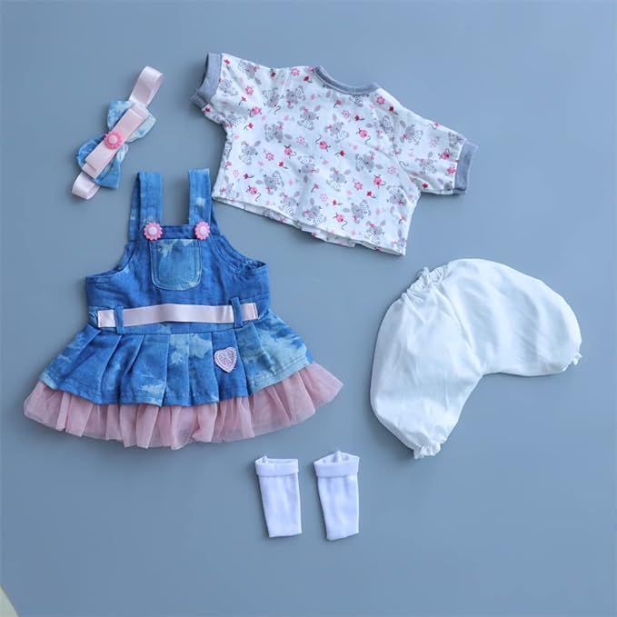 Reborn Baby Dolls Clothes for 17-22 inch Newborn Baby Dolls Girl Outfits Accesories 【 Skirt 5pcs Set 】