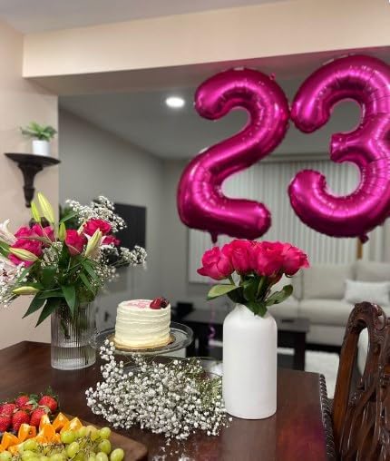 40 Inch Hot Pink 3 Large Number Balloon, 3 13 23 30 33 Hot Pink Birthday Party Decorations, Number Three Foil Balloons for Anniversary Party Graduations Celebration Supplies