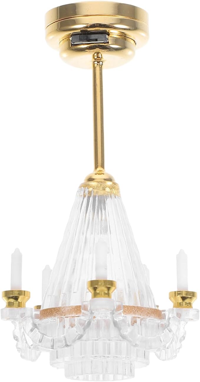 TOYANDONA Dollhouse Chandelier - 1/12 Scale Doll House Ceiling Lamp Miniature Dollhouse Lights Led Battery Operated for Doll House Decoration Accessories