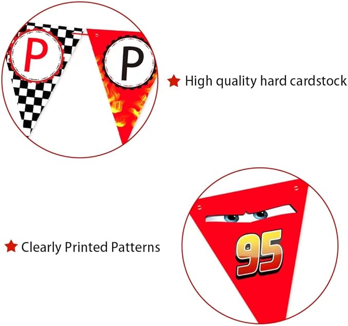 Race Car Happy Birthday Banner - Racing Themed Party Sign, Checkered Flag Decorations