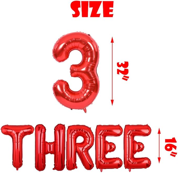 Red Boys 3rd Birthday Decorations Boys Wild Three Balloons Boys Three Banner for Boys Three Years Old Birthday Party Supplies Decorations