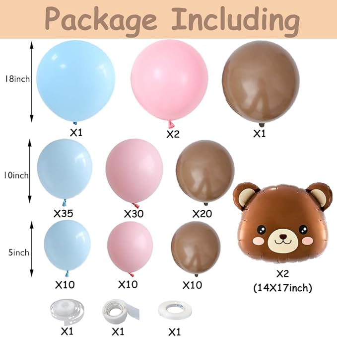 Bear Balloon Garland Arch Kit 121pcs Gender Reveal Blue Pink and Bear Foil Balloons for We Can Bearly Waits Bear Theme Birthday and He or She Gerder Reveal Party Decorations