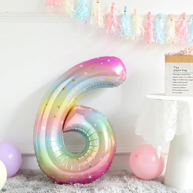 Pastel Rainbow Unicorn 6th Birthday Party Decorations, Pink Purple Balloon with Large Unicorn Helium Balloons for Girl Birthday Party Garden & Fairy Theme Spring Decor (number 6 set)