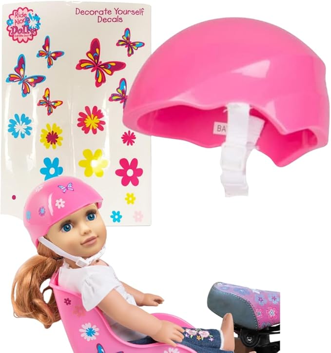 Ride Along Dolly Bike Helmet for 18" Dolls (Pink) - Compatible w American Girl- Bicycle Accessory w Decal Stickers -Ride with Style- Perfect Stocking Stuffer and Christmas Holiday Gift for Girls