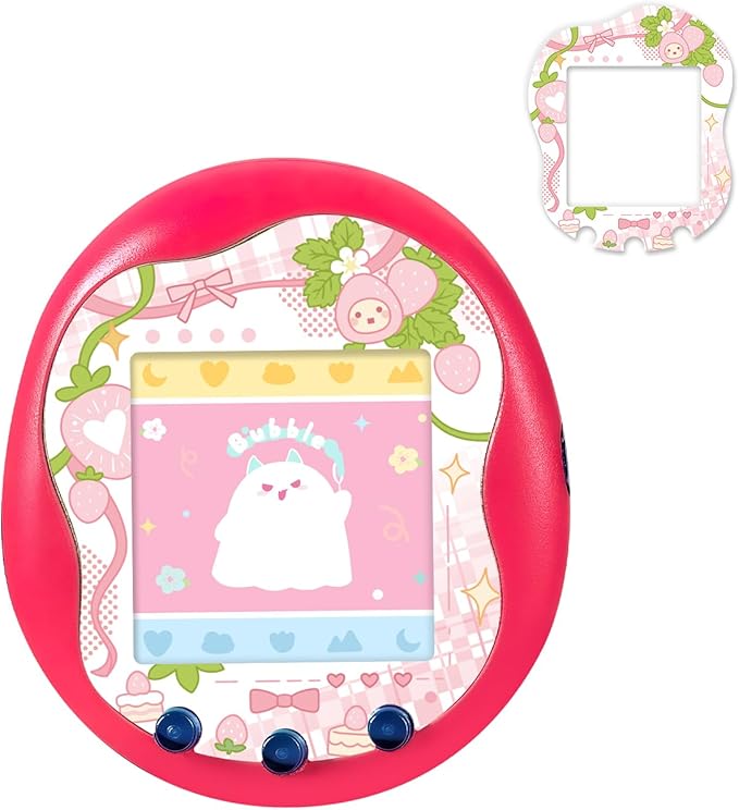 Holographic Laser Faceplate Sticker for Tamagotchi Uni, Self-Adhesive DIY Face Plate Decal, Shimmering Protective Skin for Virtual Pet - (for uni-Strawberry Pink)