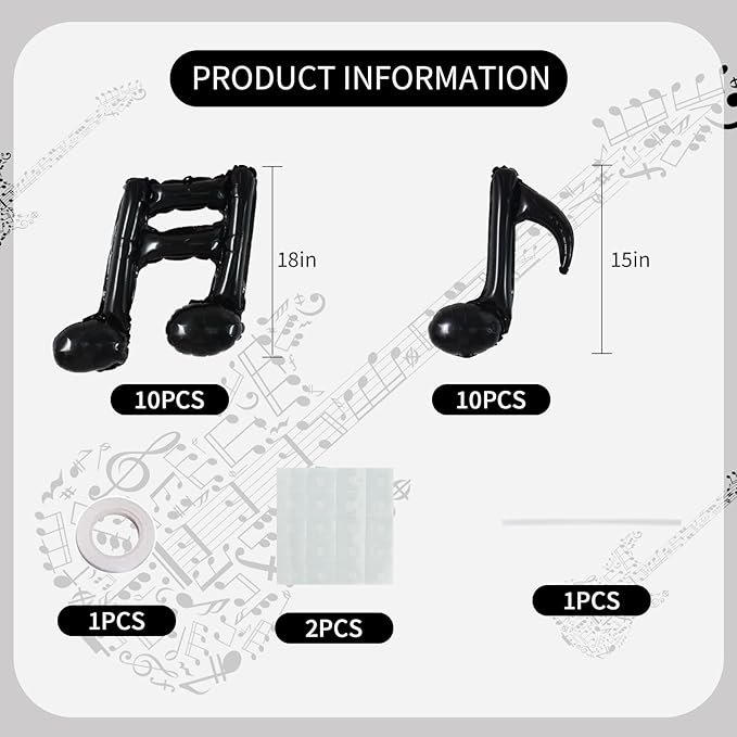 TONIFUL 20pc Music Note Balloons - Black Music Notes Party Decorations - Aluminum Foil Balloons for Birthday, Baby Shower Celebrations