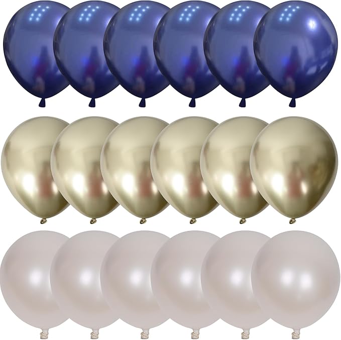 Navy Blue and Gold Balloons, 12 Inch Dark Blue and Gold Double Stuffed Pearl White Sand Balloons for New Year Graduation Mens Birthday Retirement Party Decorations