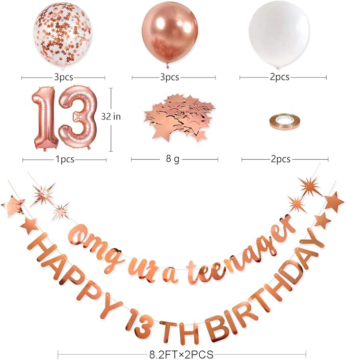 Rose Gold Omg Ur A Teenager Happy 13th Birthday Banner Garland Foil Balloon 13 for 13 Birthday Decorations Official Teenager 13th Birthday Decor for Teen Girls 13 Year Old Birthday Party Supplies