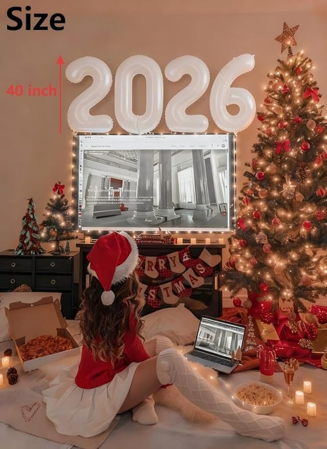 White 2026 Number Balloon, 40 Inch 2026 New Years Decorations, 2026 Balloons Numbers for New Years Eve Party Supplies,Graduation Parties