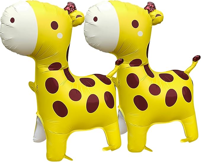 2PCS Giraffe Foil Standing Balloons,Big Jungle Safari Animal Birthday Party Decorations,Zoo Forest Hunting-Themed Baby Shower Gender-Revealing Party Supplies (Yellow)