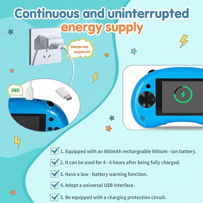 Handheld Game for Kids, 3.2" HD Screen with 213 Retro Video Games , Built-in Classic Game, Portable Travel Gaming Player with Rechargeable Battery, Electronic Toy Gift for Boys Girls Ages 4-12 (Blue)
