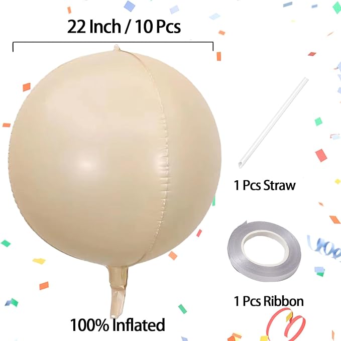 KALOR 22 Inch Nude Ball Foil Balloons,10 Pcs Beige Large 4D Giant Round Foil Balloon for for Birthday Party Baby Shower Gender Reveal Supplies