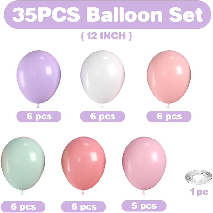 Pastel Rainbow Balloons, Colorful Balloon with Macaron Pink Purple Green White Balloon Multicolor Balloons for Kid Birthday Rainbow Party Baby Shower Party Decoration