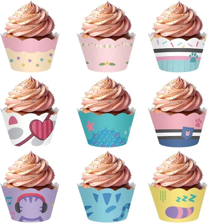 Cat Dollhouse 36pcs Cupcake Wrappers, Cupcake Liners for Cat House Theme Birthday Party Supplies Baby Shower Decorations